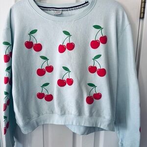 Relaxx Cherry Print Light Blue Sweatshirt Size XL